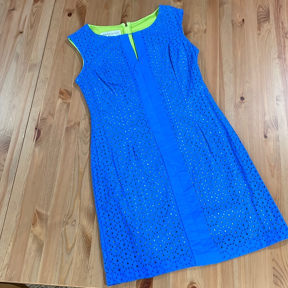 Summery Eyelet Blue and Lime Green Sheath Dress